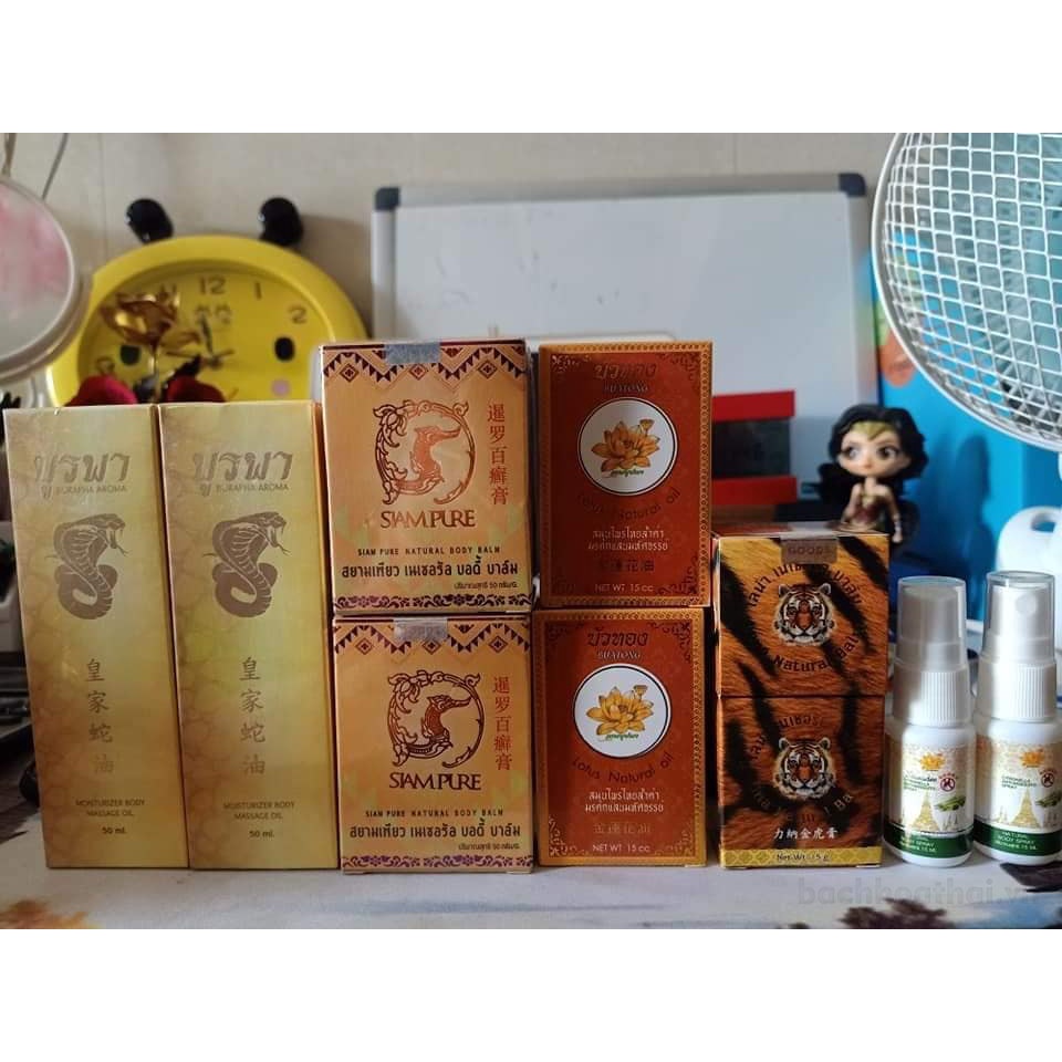 Dầu xoa bóp ġiảm ƌau thư giãn Burapha Aroma Moisturizer Body Massage Oil Thái Lan