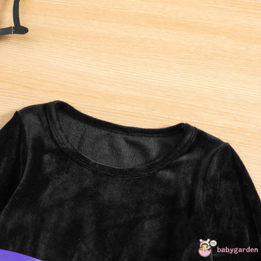 Đầm Chữ A Tay Dài Cổ Tròn Màu Sắc Tương Phản Kèm Mũ Phù Thủy Dễ Thương Cho Bé Gái 1-6 Tuổi