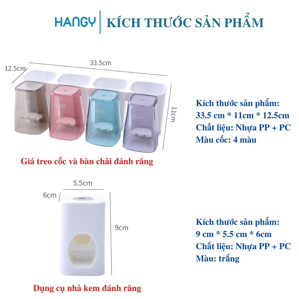 Giá treo bàn chải đánh răng và cốc bốn màu kết hợp bộ nhả kem đánh răng tiện lợi RENAI HANGY