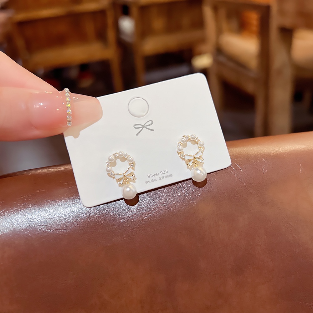Bông Tai Mạ Bạc 925 Hình Nơ Đính Đá Zircon Thời Trang