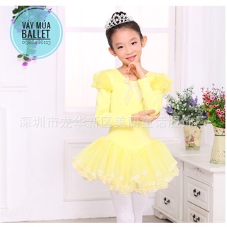 Váy múa tiên viền dài tay vàng