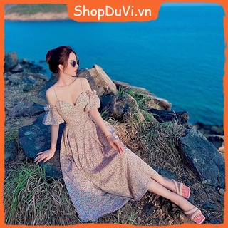 Đầm 2 dây thời thượng - đầm maxi lụa đi biển dáng xòe có mút sẵn mút ngực - chất vải mềm mịn xinh xắn
