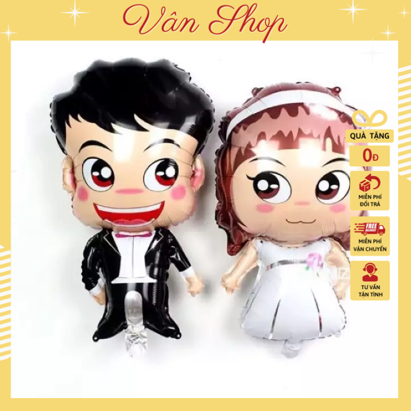 Bóng bay hình cô dâu, chú rể, chữ hỷ trang trí phòng cưới, tân hôn