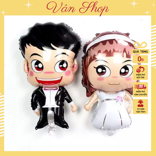 Bóng bay hình cô dâu, chú rể, chữ hỷ trang trí phòng cưới, tân hôn