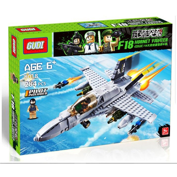 Bộ xếp hình Gudi 6018 Máy bay F18 Super Hornet - 284 chi tiết