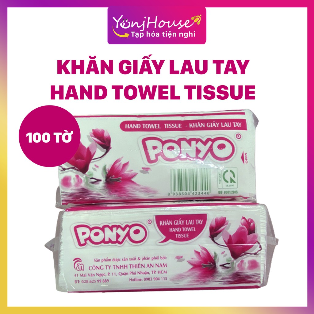 KHĂN GIẤY LAU TAY 2 LỚP THIÊN AN PONYO 100 TỜ/GÓI , GIẤY LAU TAY DẠNG RÚT - YENJHOUSE