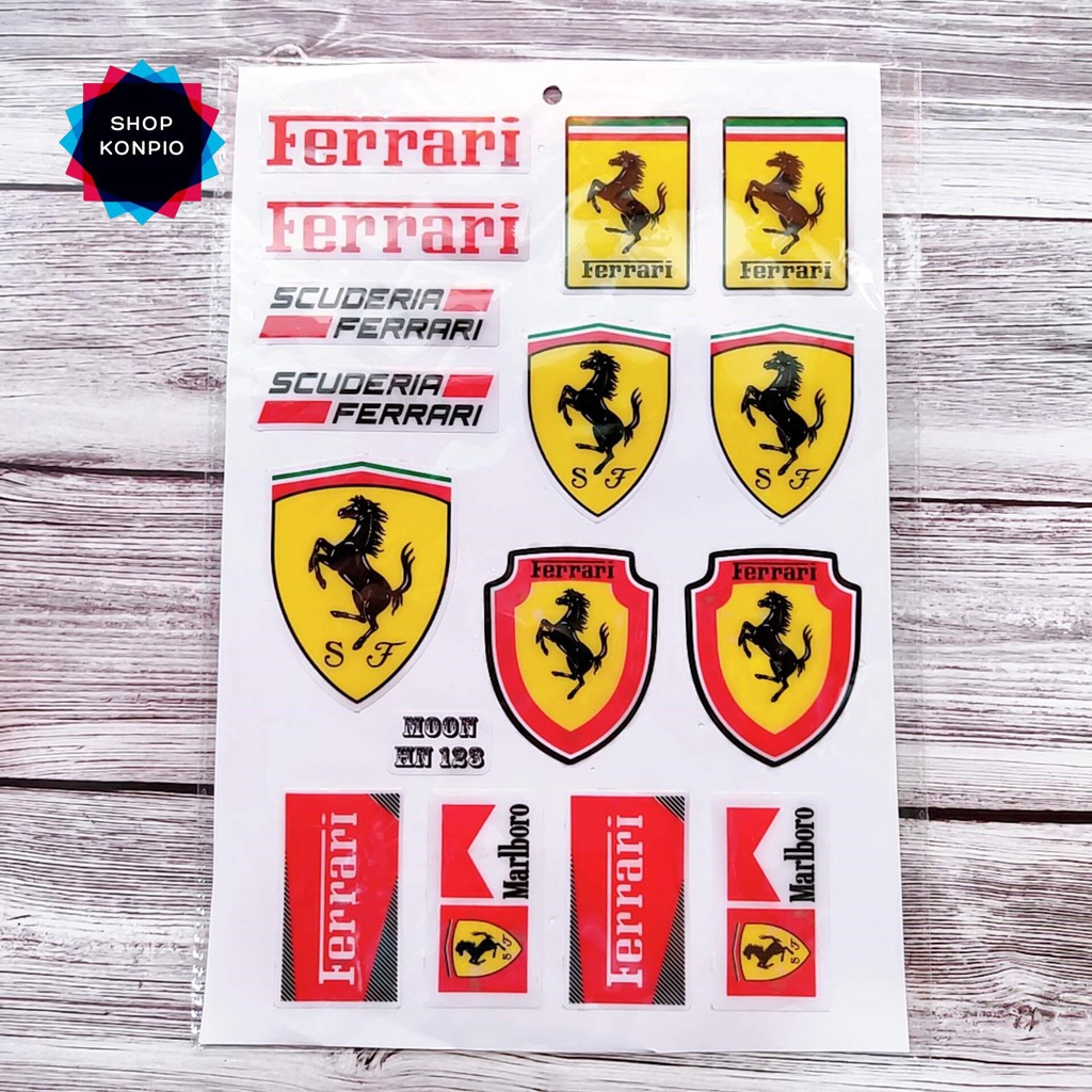 Bộ Tem Sticker Ferrari Dập Nổi Cao Cấp Dán Xe Máy, Ô Tô, Mũ Bảo Hiểm, Chống Thấm Nước, Chống Bay Màu