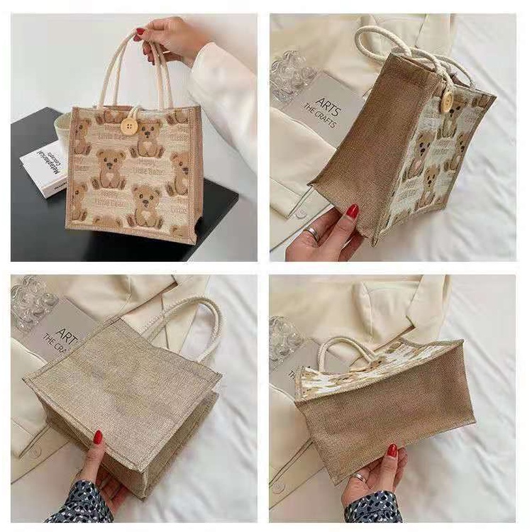 Túi tote Đeo Vai Bằng Vải Lanh Nhỏ Nhắn Hình Gấu Nhật Bản Cho Nữ YKD RYVN