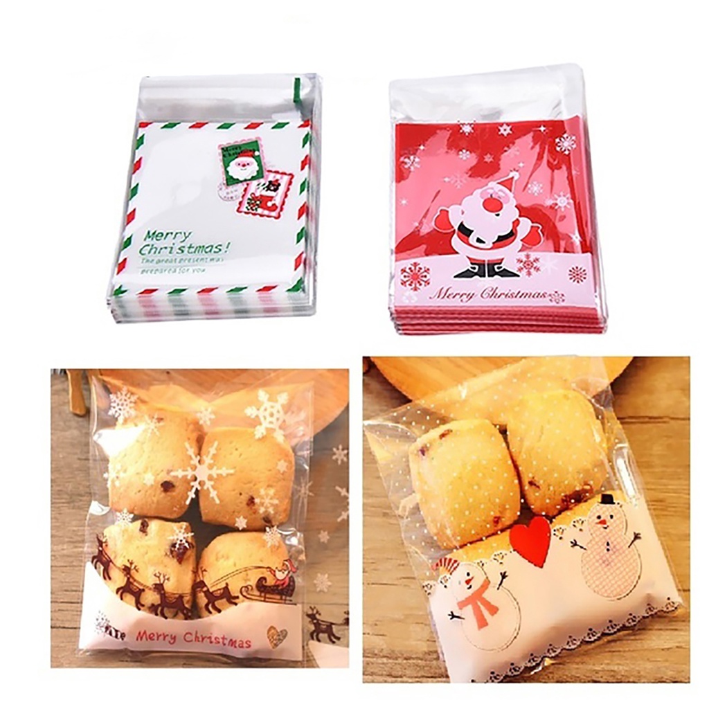 Set 100 Túi Đựng Bánh Kẹo Giáng Sinh Tự Dính