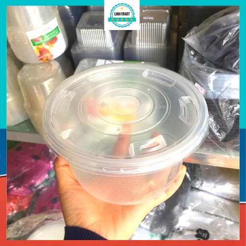 Sét 10 bát nhựa trắng trong 1000ml  đựng thực phẩm, bát nhựa 1 lần LINHMART