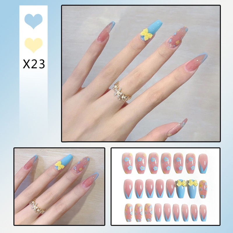 Bộ Móng Tay Giả Đính Đá Màu Gradient Dùng Trang Trí