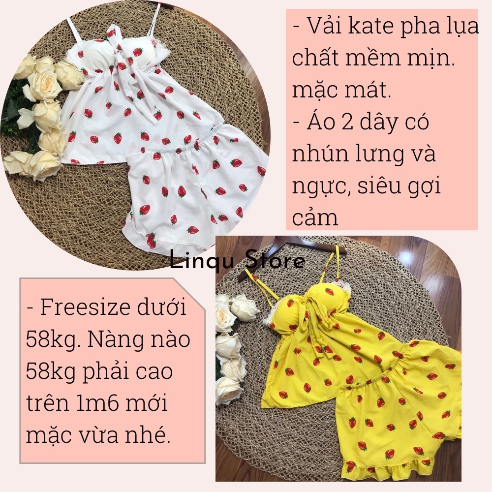 Đồ bộ sexy 2 dây mặc ngủ dễ thương chất kate lụa mềm mịn - Linqu Sleepwear
