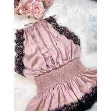 Set lụa yếm mặc nhà phối viền ren đáng yêu