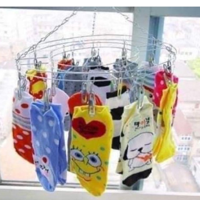 Móc kẹp tròn inox nhiều kẹp, móc phơi tất, khăn, đồ lót, đồ dùng cho bé