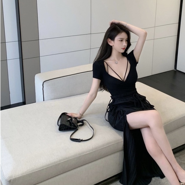 Áo croptop tay ngắn HAGA áo cộc tay đan dây trước ngực DTDNCT38