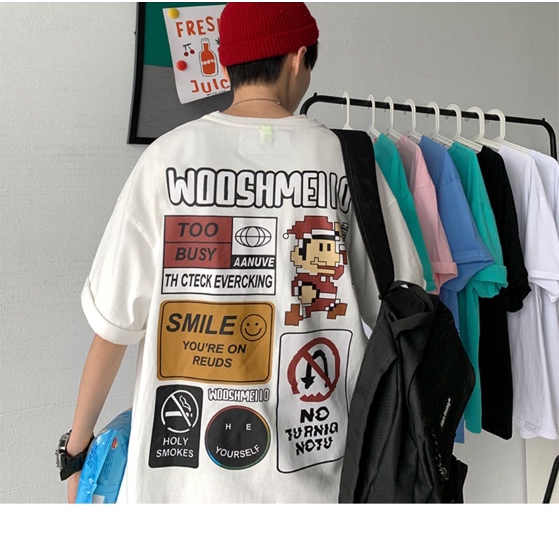 Áo thun tay lỡ nam nữ, áo phông unisex form rộng chất cotton mát mịn thấm hút mồ hôi in hình SMILE