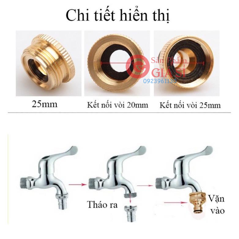 Khớp nối đồng cho vòi nước, máy rửa xe với 2 lớp ren kết nối ❤️freeship❤️