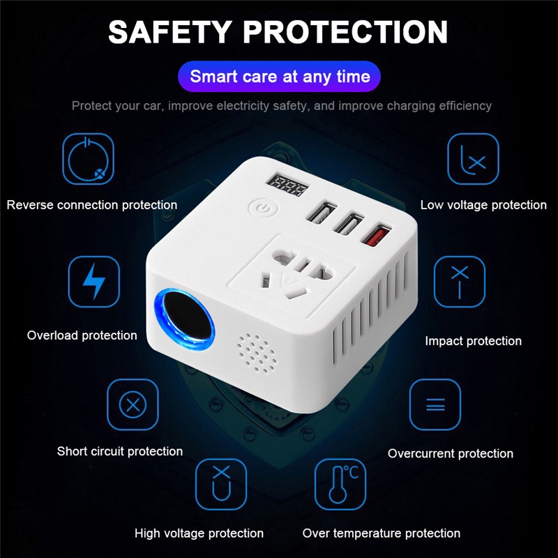 Bộ Chuyển Đổi Nguồn Điện 150w 12v Sang 220v Qc 3.0 Cho Xe Hơi