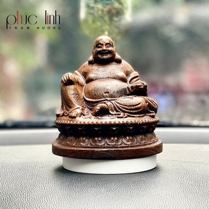 Tượng Di Lặc để Xe ô tô bằng gỗ Trầm hương Chiều Cao 9cm PHÚC LINH