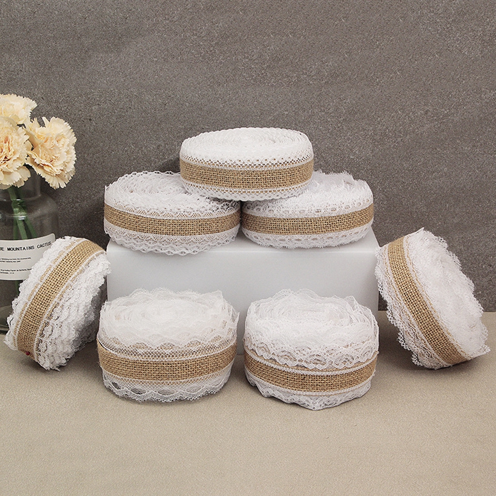 Cuộn dây vải bố đay viền ren trang trí tiệc