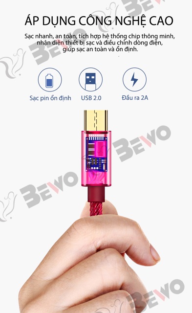 Dây cáp sạc nhanh Bewo B1 Micro, chất liệu vải bò cực cao cấp,chống dứt tuyệt đối
