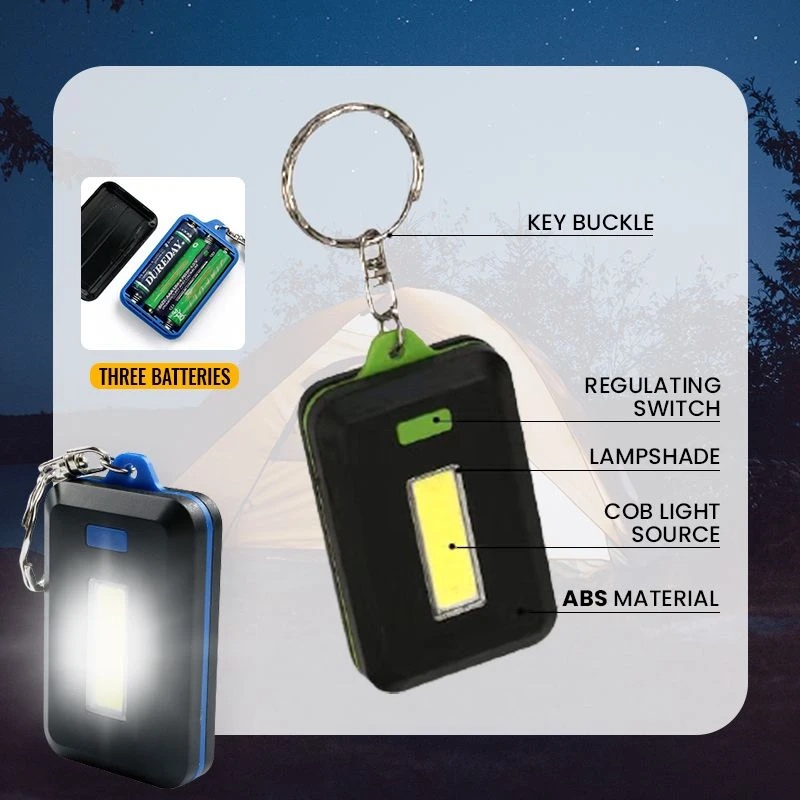 Đèn Pin LED COB Mini Ánh Sáng Trắng Có Móc Khóa 3 Chế Độ Sáng Màu Sắc Ngẫu Nhiên Tiện Dụng Cho Hoạt Động Ngoài Trời