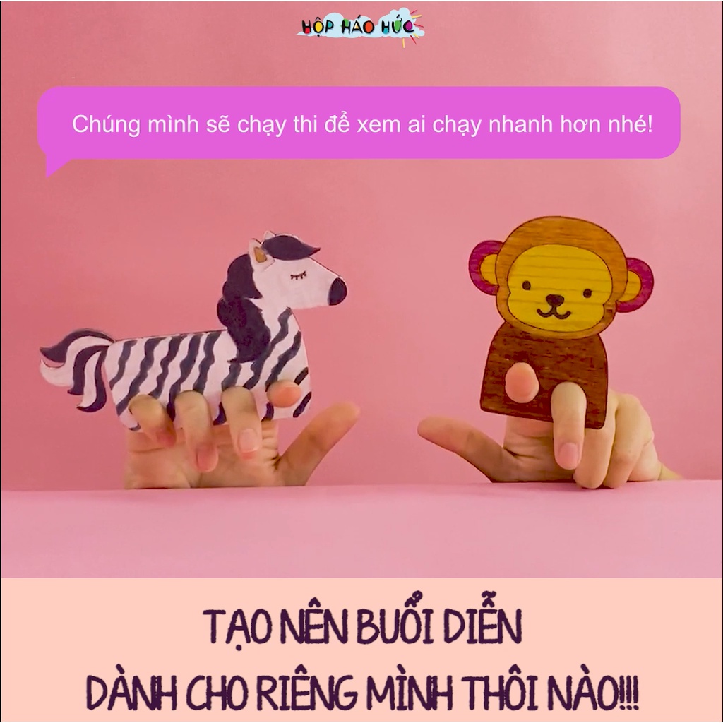 Đồ chơi gỗ thông minh BỘ TỰ LÀM RỐI TAY NGỘ NGHĨNH Hộp Háo Hức cho bé 0-3 tuổi