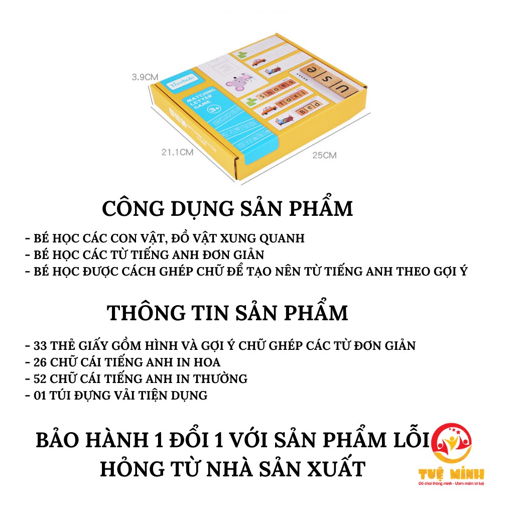 Bộ Ghép Chữ Đồ Chơi Gỗ Giúp Bé Học Vần Tiếng Anh