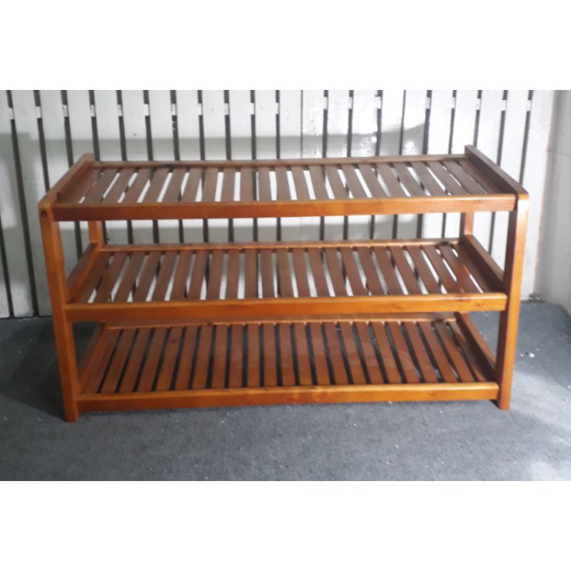 Kệ giày, kệ dép 3 tầng rộng 80cm, sâu 30cm, cao 45cm bằng gỗ cao su bền đẹp, lắp ráp dễ dàng tiện dụng (Vàng cánh gián)