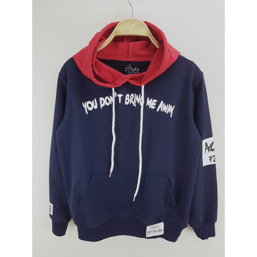 920158-ZM4-Áo khoác bé trai,nỉ da cá,có mũ,in chữ,than,hiệu ilovekids,size 10-16