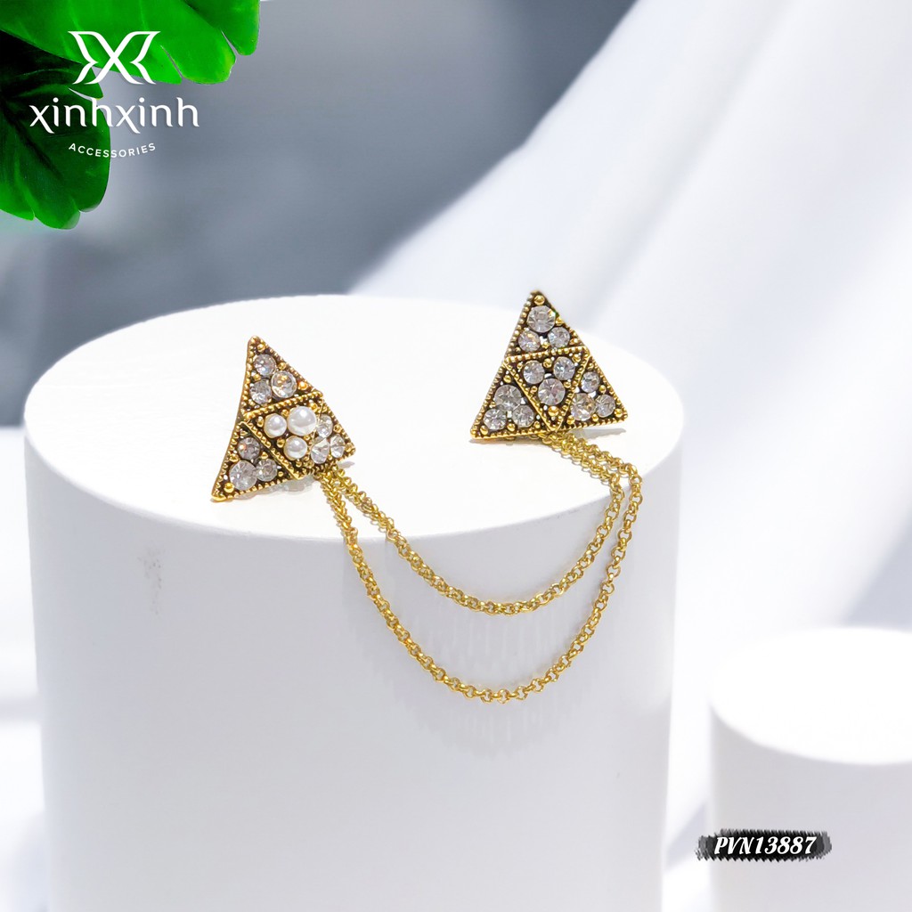 Tag cài áo , phụ kiện cài áo nữ tam giác xích vòng đính hạt sang trọng - Xinh Xinh Accessories