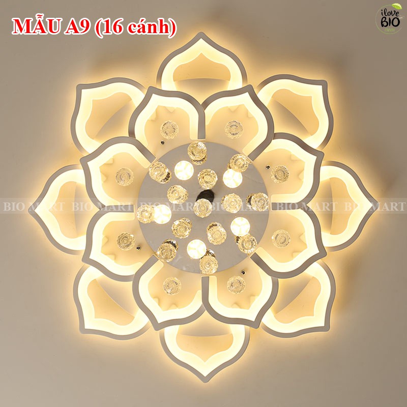 Đèn Ốp Trần Pha Lê 16 Cánh – Đèn Áp Trần Trang Trí Gồm 3 Chế Độ Ánh Sáng, Có Điều Khiển Từ Xa Tiện Dụng - BIO181