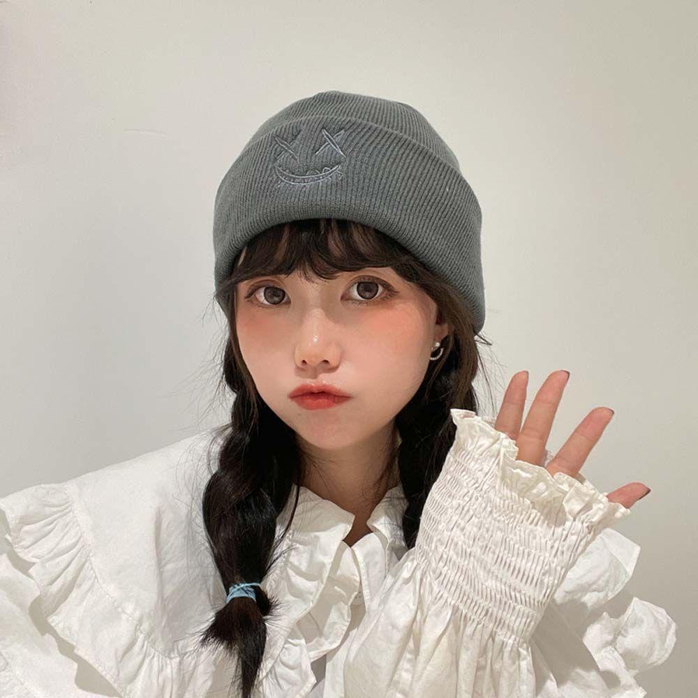 Nón Dệt Kim Màu Trơn In Họa Tiết Mặt Cười Vui Nhộn Phong Cách Hip Hop Hàn Quốc Thời Trang Mùa Thu Đơn Giản Dễ Phối Đồ