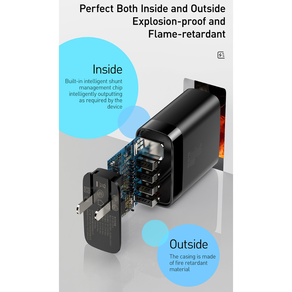 Sạc Baseus 4 USB 30W Mirror Lake Digital- CCJMHB A01