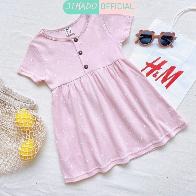 Váy đầm bé gái mặc hè set 2 váy baby doll phối cúc ngực hồng trắng JIMADO E1.099.100