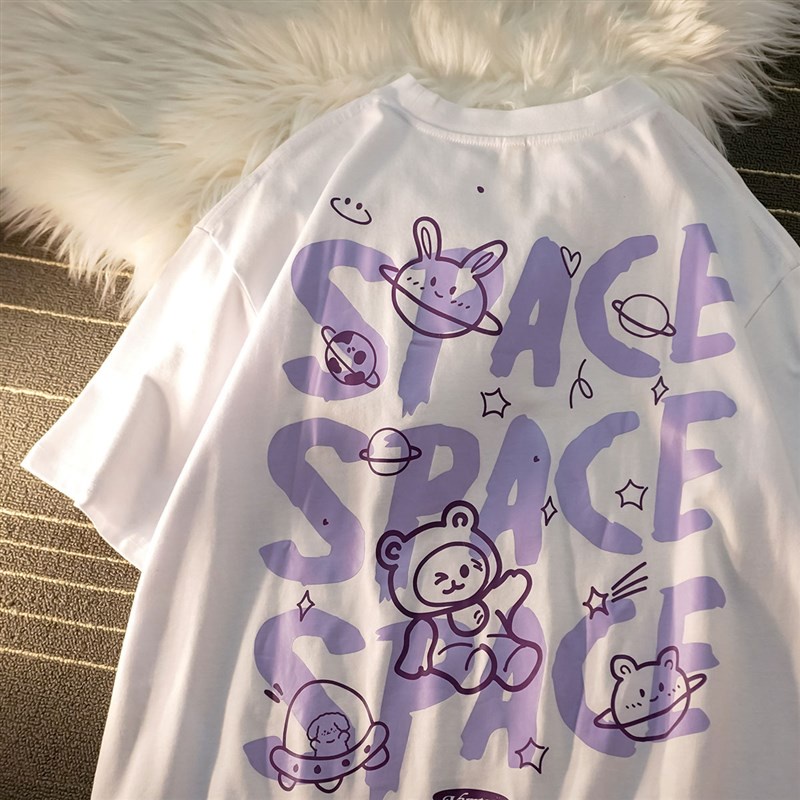 Áo thun Unisex form rộng tay lỡ, Áo phông nam nữ cotton thấm hút, dày dặn mềm mịn họa tiết SPACE