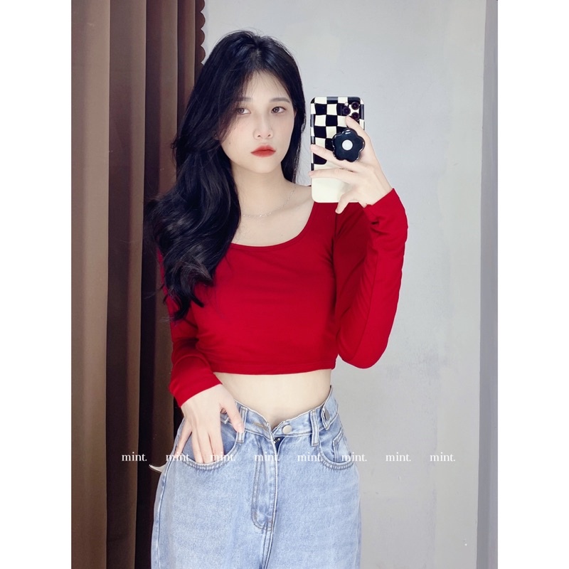 [ HÌNH THẬT] ÁO THUN LỤA CỔ VUÔNG TAY DÀI