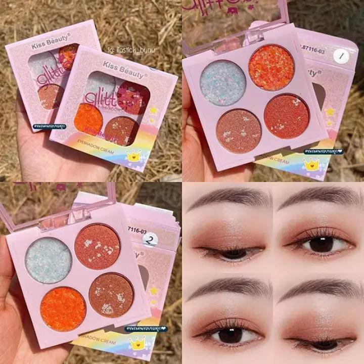 Nhủ Mắt Kim Tuyến 4 Ô Màu Tạo Điểm Nhấn Kiss Beauty Glitter Eyeshadow No.87116