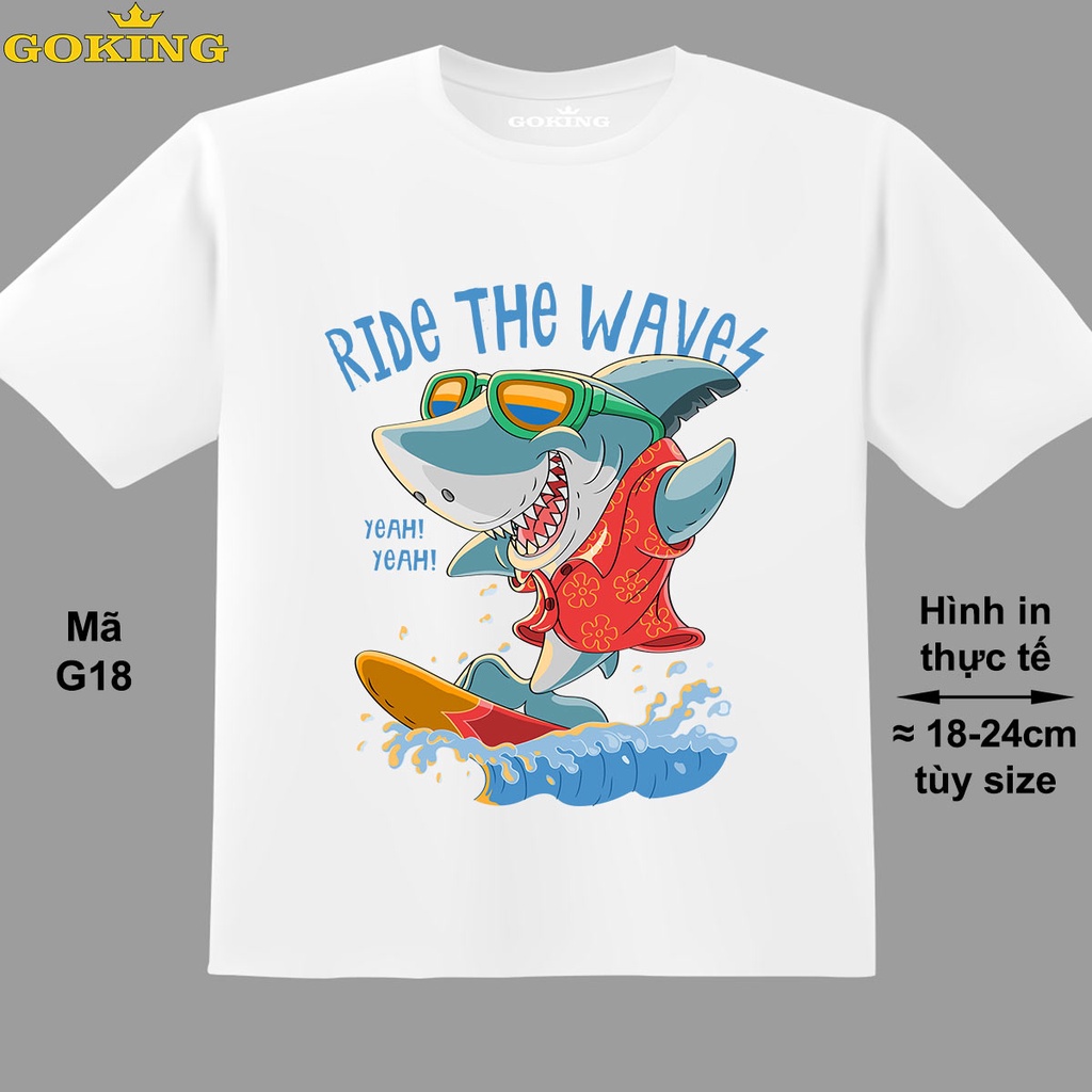 RIDE THE WAVES, mã G18. Áo thun bé trai siêu cute. Áo phông trẻ em Goking hàng hiệu