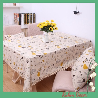 Khăn trải bàn chống bẩn Ruhm Decor trang trí bàn ăn đậm chất vintage - họa tiết Vintage hành lý nâu vàng - KB-K05