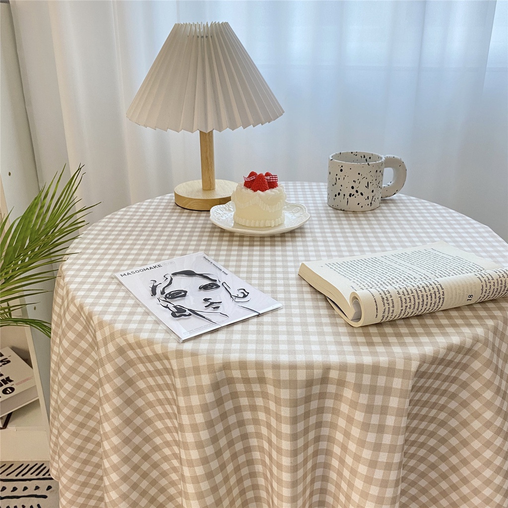 Khăn Trải Bàn Hình Vuông/Tròn/Trái Tim Họa Tiết Kẻ Sọc Ca Rô
