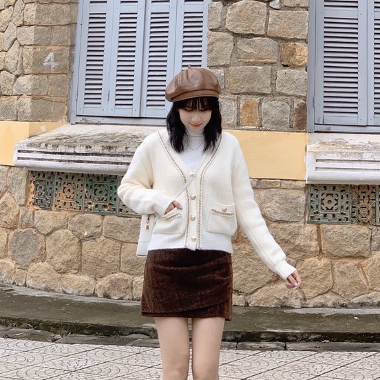 Áo khoác len nữ hai túi viền đan khuy đồng hàn quốc 52a76 by germe