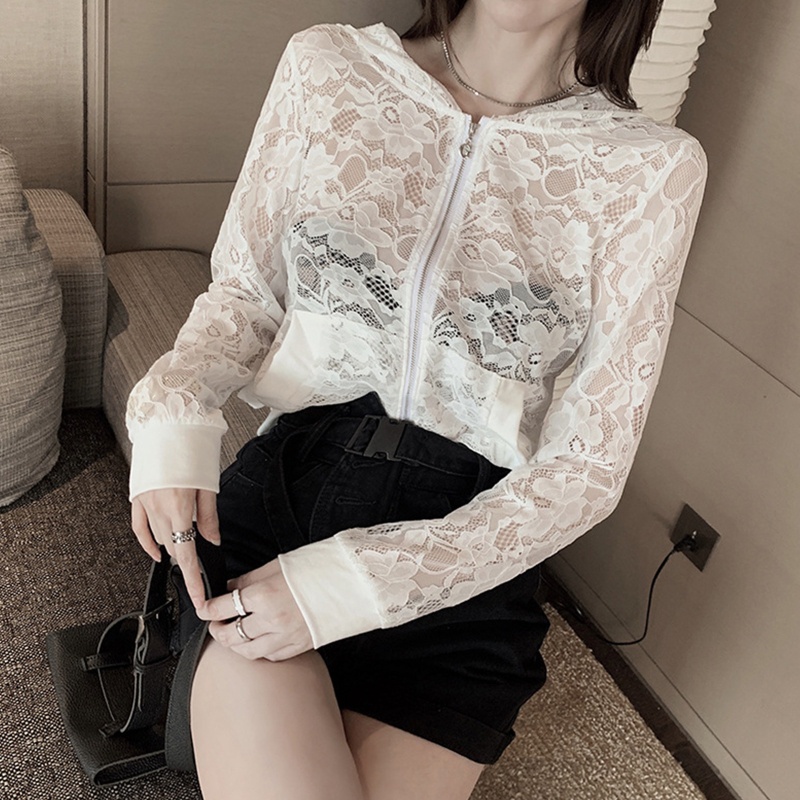 Áo Khoác Ren Ngắn Có Mũ Trùm Thời Trang Dành Cho Nữ