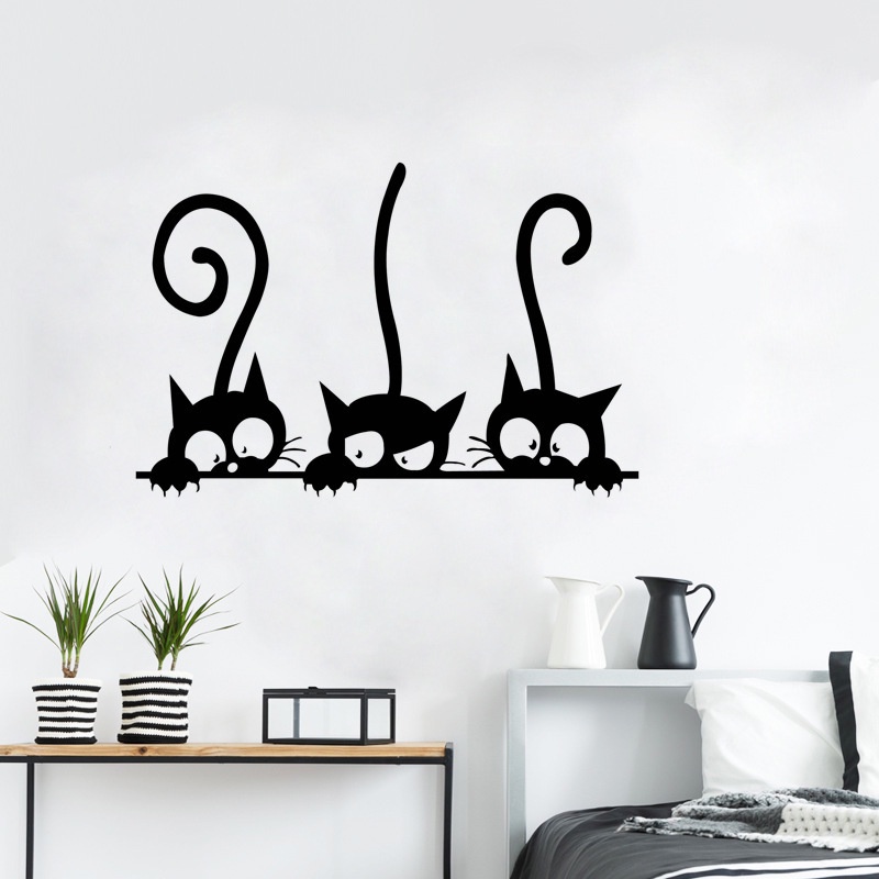 Miếng Dán Tường PVC Hình Ba Chú Mèo Vui Nhộn Kích Thước 20X30CM