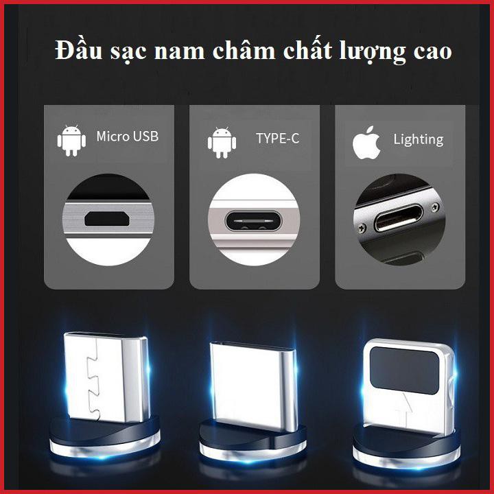 Cáp sạc nam châm lingtning đầu iphone android xoay 360 độ dây dù cao cấp KMT Store DCS02