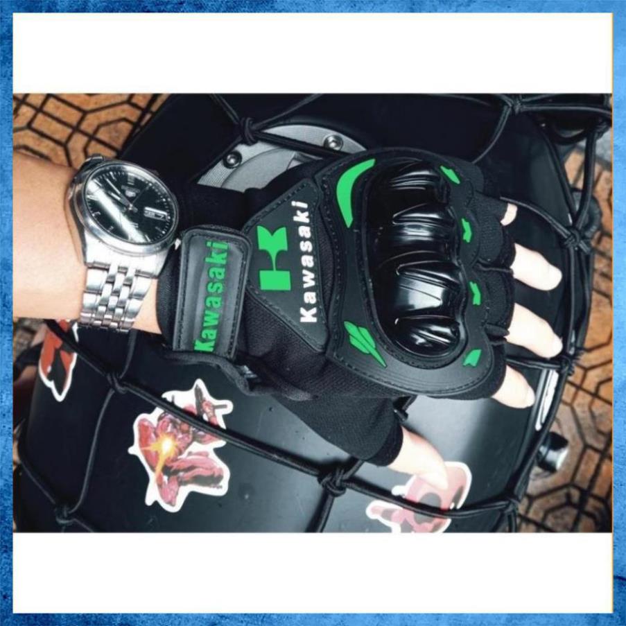 Găng Tay Xe Máy, Bao Tay Đi Phượt Kawasaki - Monter - Probike - Fox Hở Ngón Có Gù Bảo Vệ Chuyên Moto Thể Thao