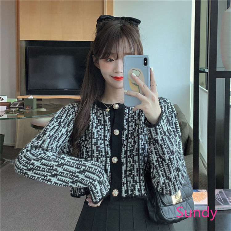 Áo Khoác Len Cardigan Tay Dài Dáng Rộng Phong Cách Hàn Quốc Cho Nữ