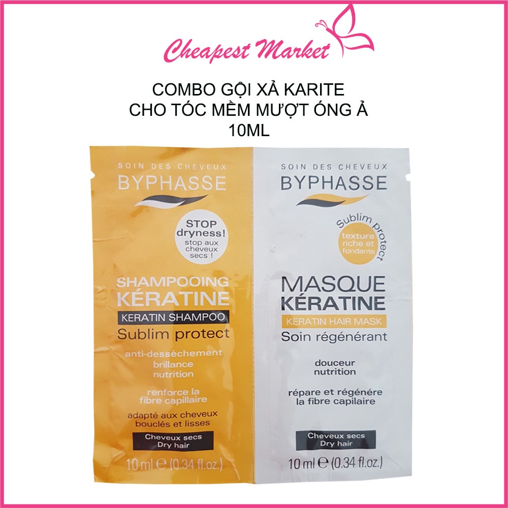 COMBO Dầu Gội Xả Dưỡng Tóc Bóng Mượt Byphasse Sublim Protect Keratin Shampoo 10ml