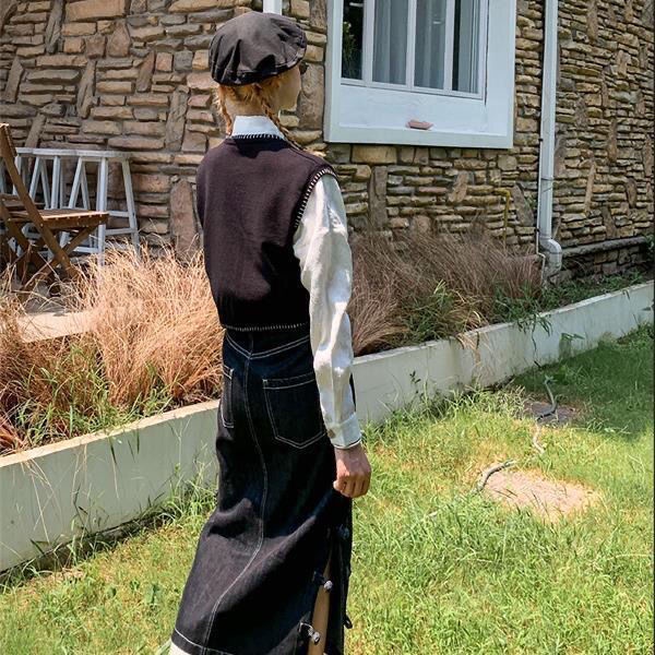 Áo len không tay cổ chữ v dáng rộng phong cách Hàn Quốc thời trang