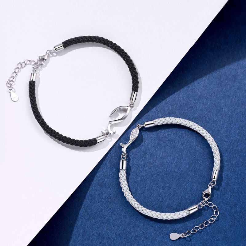 Vòng Tay Dây Bện Mạ Bạc Đính Đá Zircon Phong Cách Trung Hoa Cho Cặp Đôi